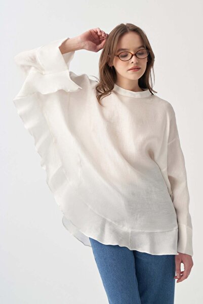 ALLDAY Λευκό πουκάμισο με λεπτομέρεια βολάν