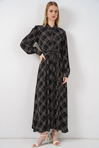 Bigdart Γυναικείο Μακρύ Φόρεμα Τεσεττούρ με Κουμπιά 2588 - Μαύρο