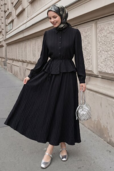 InStyle Μαύρο Σετ με Πουκάμισο με Κορδόνια και Φούστα