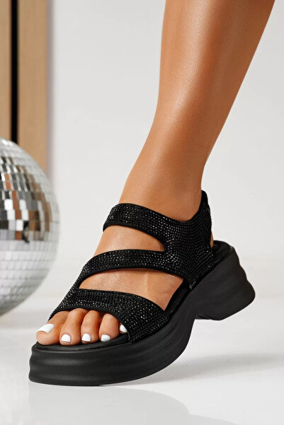 Zaira Γυναικεία μαύρα σανδάλια πλατφόρμας από οικολογικό δέρμα Αουρόρα # 2520...