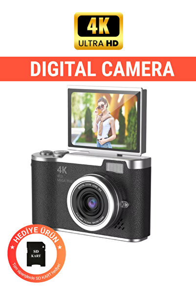 WUNİT LK-007 4K UHD 48 MP Dijital Kamera 18X Zoom Flaş 32 GB SD Kart 180° Fli...