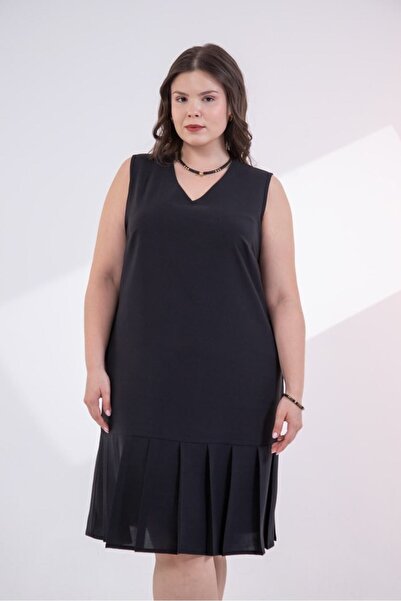 Roxxlen Γυναικείο φόρεμα μεγάλου μεγέθους με λαιμόκοψη V και πιέτες