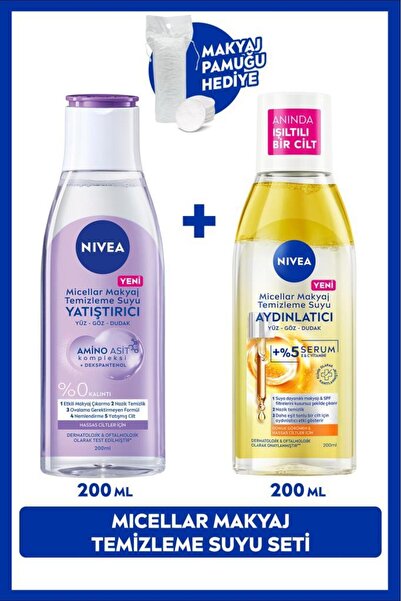 NIVEA Aydınlatıcı ve Yatıştırıcı Micellar Makyaj Temizleme Suyu Seti 200ml+20...
