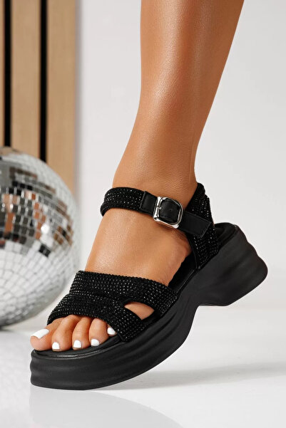 Zaira Γυναικεία μαύρα σανδάλια πλατφόρμας από οικολογικό δέρμα Blanca # 25206...