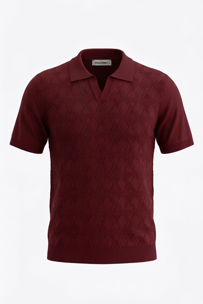 Pulltonic Tricou polo pentru bărbați, cu decolteu în V, cu model, din tricotaj