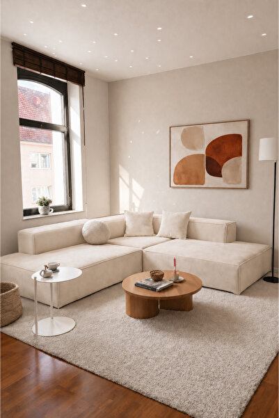 S Home Design Concept Frida 3 Modül Köşe Koltuk Yönsüz Kadife, Kırık Beyaz Di...