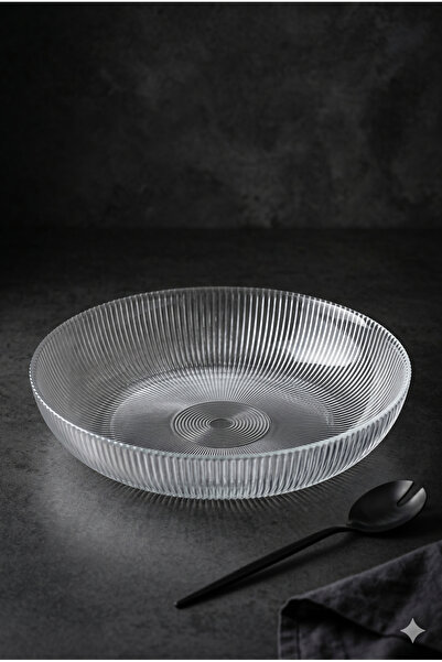 Selenica 25 cm Çizgili Cam Servis Kasesi - Modern Sunum ve Şık Salata Kasesi