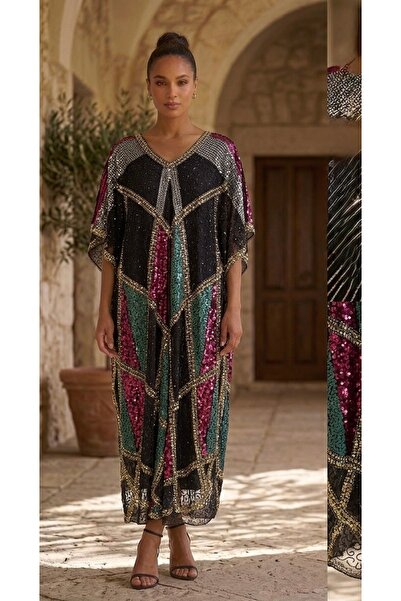Rabiossa Kadın İşlemeli Lüks Kaftan Elbise
