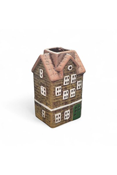 mutlu adım 1 Adet 15x8cm Mini Seramik Ev Dekor Biblo Yeşil Ev Mumluk