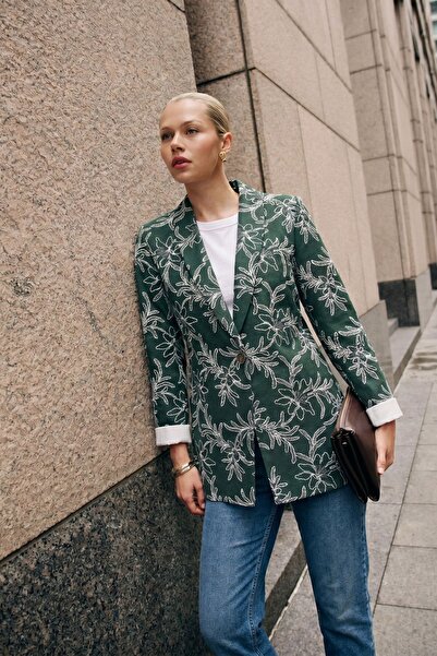 armonika Γυναικείο σακάκι με σμαραγδί σχέδιο και ένα κουμπί ARM-26Y001104