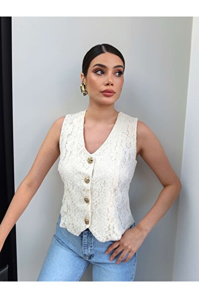 ESRAHELVACI Δαντελένιο γιλέκο με σχέδιο λουλουδιών