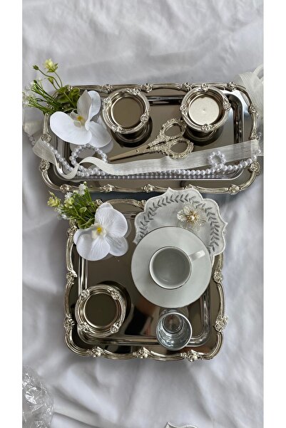 Z&B FLOWERS Nişan Tepsisi Ayaklı Söz Tepsisi Damat Fincan Seti kahve Seti Niş...
