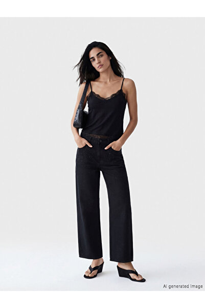 LC Waikiki Black Baggy Fit Stoned Women's Jean Pants