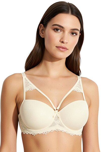 hadiora Women's Ecru Stripe Detailed Lace Supported Bra