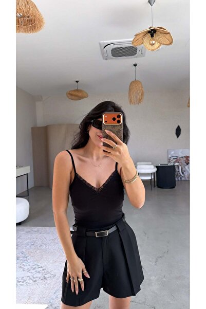 Buket Teke Μαύρο βαμβακερό εσώρουχο με δαντέλα και λεπτομέρειες