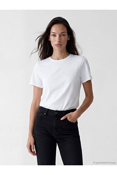 LC Waikiki Λευκό Κοντομάνικο T-Shirt Γυναικείο με Στρογγυλή Λαιμόκοψη