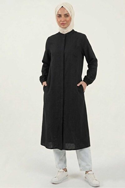 madam trend Black 100% Cotton Muslin Fabric Zippered Long Hijab Women's Tunic...