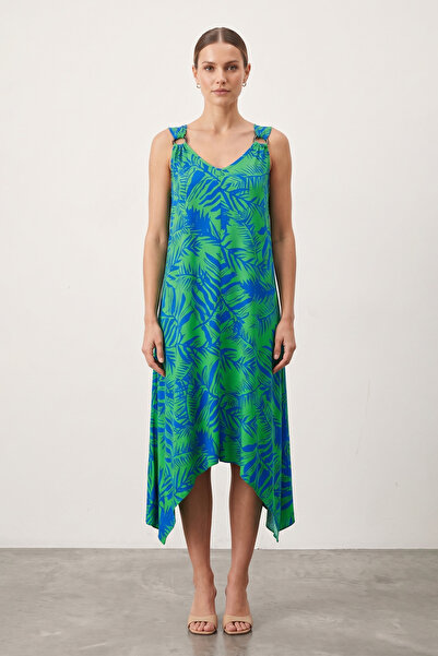 LAbute Bohemian Style Asymmetrical Cut Loose Viscose Dress with Ring Straps