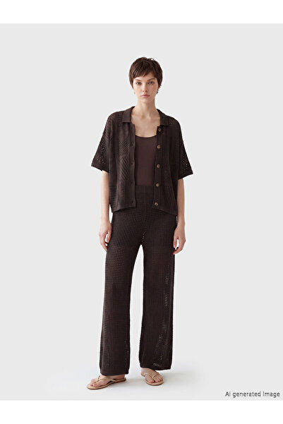 LC Waikiki Brown Elastic Waist Openwork Women's Trousers