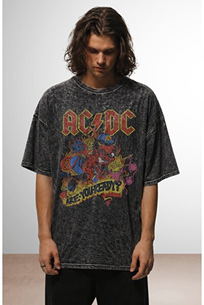 Fuddy Moda Unisex Oversize Ac-Dc Are You Ready Printed Washable Rock Band The...