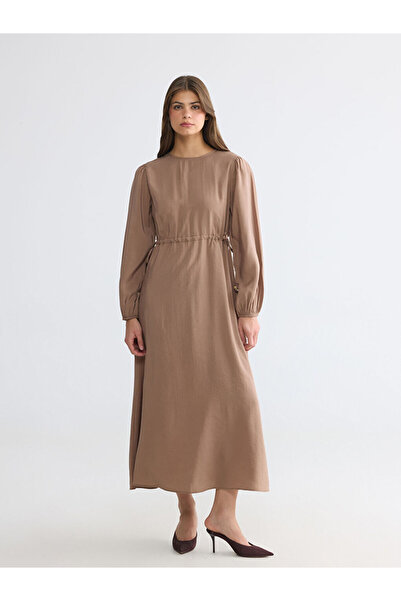 LC Waikiki Lcw Everydaybeige Crew Neck Waist-Slit Dress