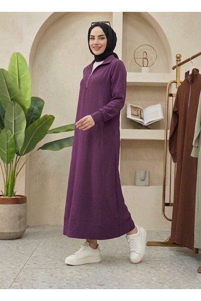 MİSMOLY Lina Series Zippered Sport Long Hijab Dress with Pockets - Aerobin