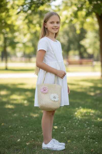 Aware Time Ψάθινη τσάντα χιαστί για κορίτσια με αξεσουάρ