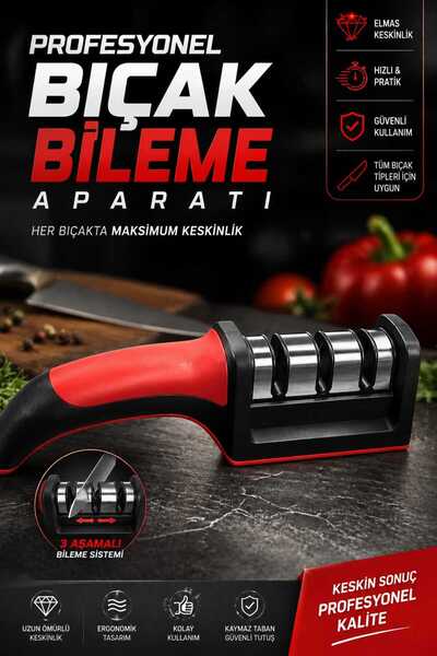 PLASTMARKET Profesyonel 3 Açılı Bıçak Bileme Aparatı - Silikon Saplı Lüks Bıç...