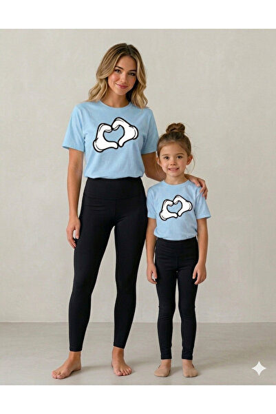 VODEXA Set de tricou și colanți pentru mamă și fiică, 100% bumbac, elastic, c...