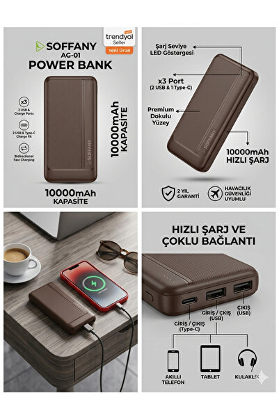 Siv ticaret Şıklık ve Güç Bir Arada! Soffany AG-01 10.000 mAh Hızlı Şarj Dest...
