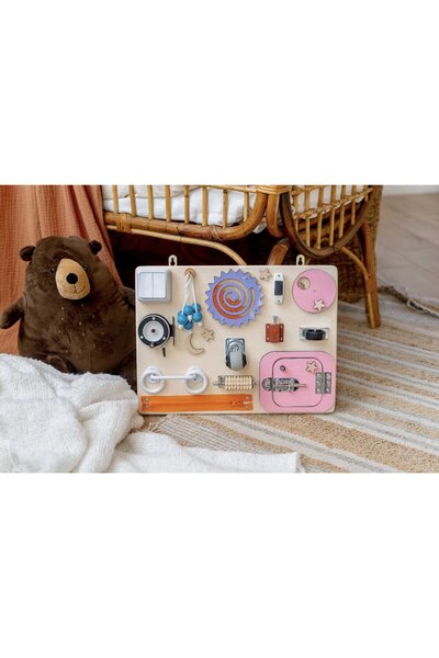 PETIT-ATELlER Mini Busy Board (Pink) High-Quality Fun Everyday Playful Comfor...