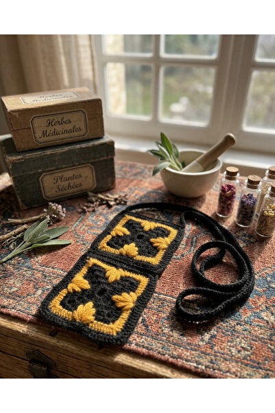 ih ihra Hand Knitted Floral Phone Bag - Motifed Neck Strap Bag