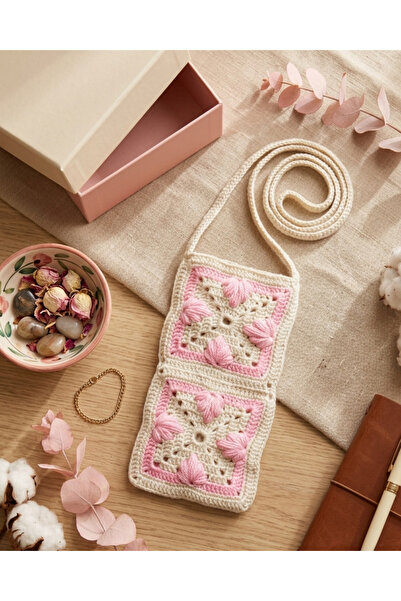 ih ihra Hand Knitted Floral Phone Bag - Motifed Neck Strap Bag