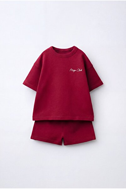 Magu Unisex Çocuk Pamuklu Bordo Club T-shirt Şort Takım