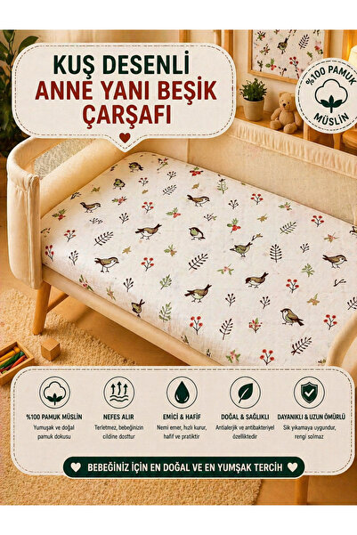 Babycitytr %100 Pamuk Müslin Lastikli Anne Yanı Bebek Yatağı Çarşafı 40x80cm ...