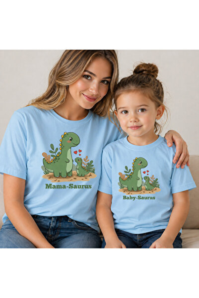 VODEXA Tricou supradimensionat cu imprimeu cu dinozauri drăguți pentru mamă ș...