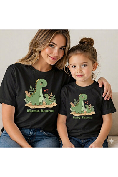 VODEXA Tricou supradimensionat cu imprimeu cu dinozauri drăguți pentru mamă ș...
