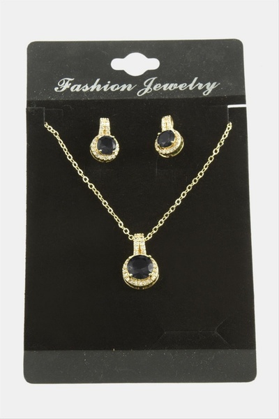 ZERO LAND Gldisptm Round Zircon Stone (223613) Set Necklace-Black