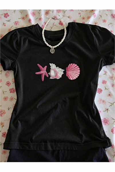 OVER HEAD Γυναικείο μπλουζάκι Y2K Seashell Star με τύπωμα Bayb Tee Crop