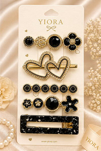 yiora 5 τεμάχια Premium Μαύρο Χρυσό με Λεπτομέρεια από Πέτρα σε Σχήμα Καρδιάς...