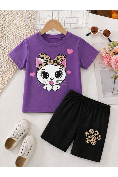 VODEXA Set tricou și pantaloni scurți pentru băieți și fete, 100% bumbac, cro...
