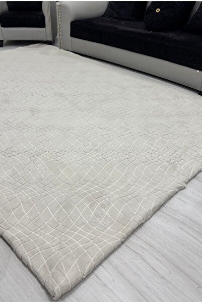Muensu Sade Bej 6 Metre Kare Halı Örtüsü Polar Halı Örtüsü, Welsoft Kabartmal...