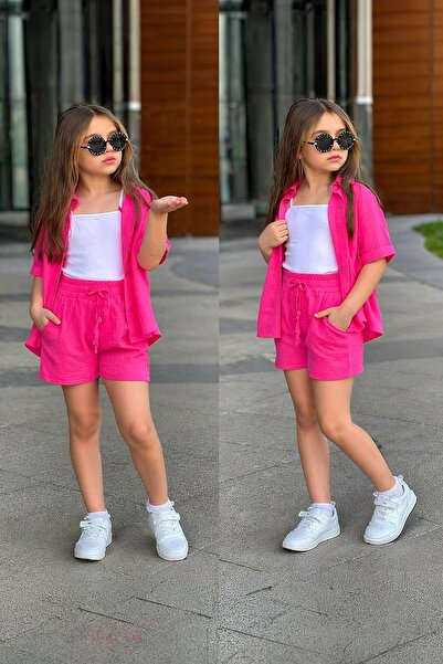 Minigimin Cicileri My Little Girl's Muslin Shirt, Shorts and Undershirt Set -...