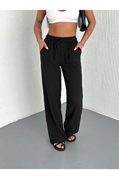 Pukka Women's Muslin Fabric High Waist Wide Leg Pants