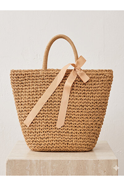Luminos Butik Ψάθινη τσάντα καλάθι με φιόγκο κορδέλας CNT1047