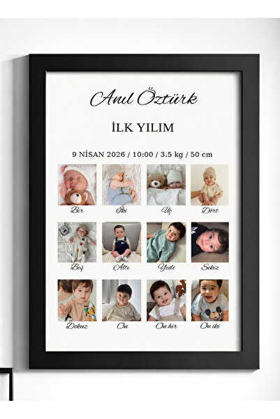 suncrafted Kişiye Özel Bebek İlk Yılım Tablosu | 12 Aylık Fotoğraflı Hatıra Ç...