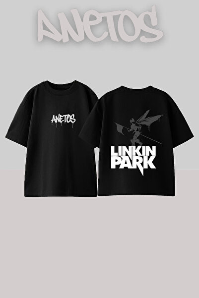 Anetos Μπλουζάκι Linkin Park 1 Design Back Printed Βαμβακερό μαύρο Oversize T...