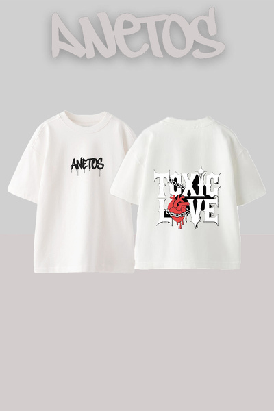 Anetos Μπλουζάκι Toxic Love Design με στάμπα στην πλάτη, βαμβακερό λευκό over...