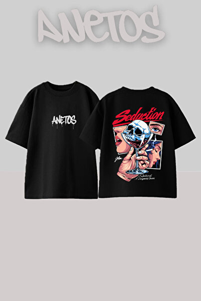 Anetos Μπλουζάκι Seduction Skull Design με στάμπα στην πλάτη, βαμβακερό, μαύρ...