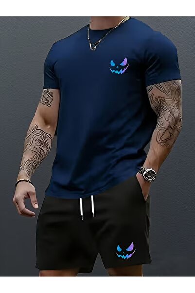 PAVRO Unisex Oversize Σετ Σορτς με Μπλούζα και Σορτς, Άνετο Σετ με Μικτά Τυπω...